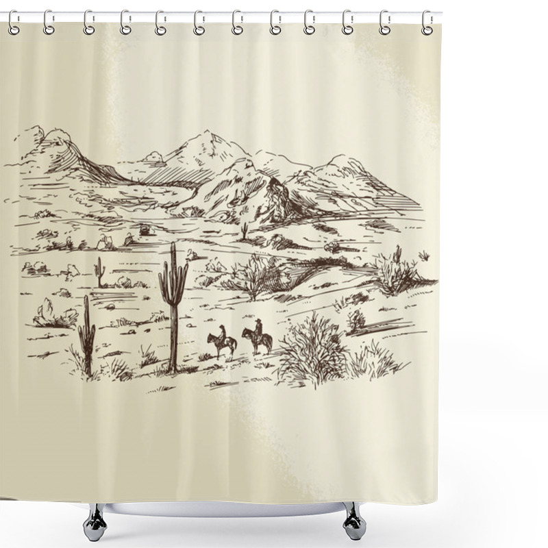 Personality  Wild West - Hand Drawn Illustration Shower Curtains