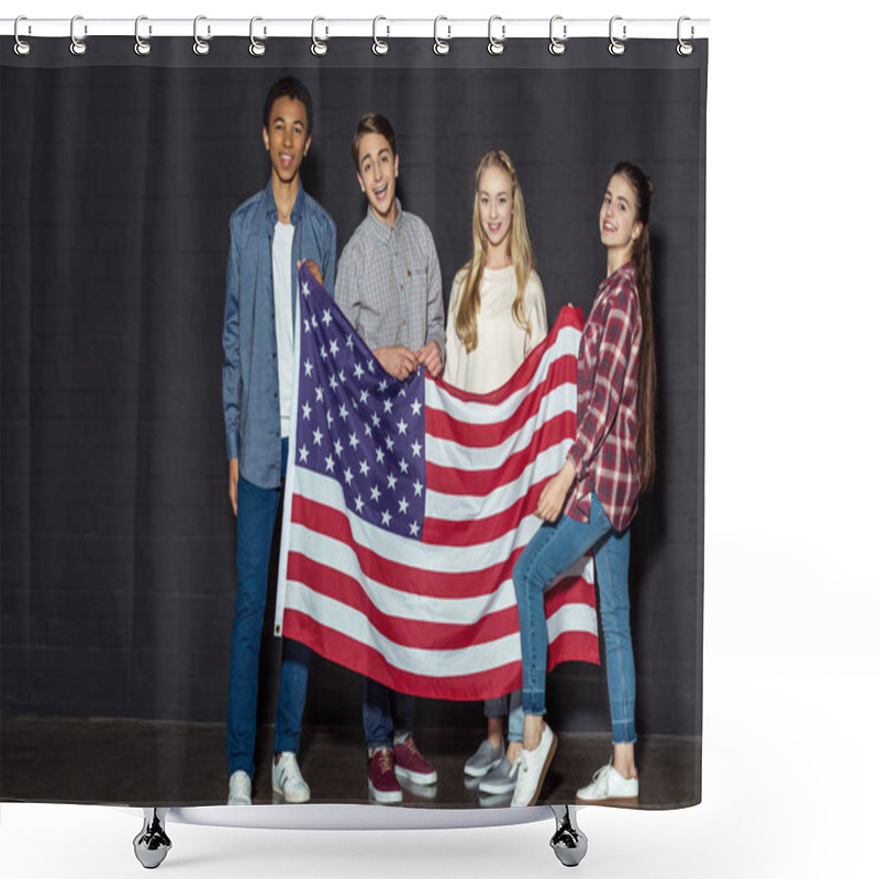 Personality  American Teens With Usa Flag Shower Curtains