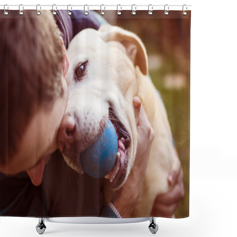 Personality  Man Playing With His Dog Shower Curtains