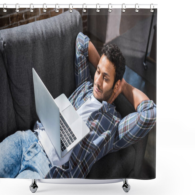 Personality  Man Using Laptop  Shower Curtains