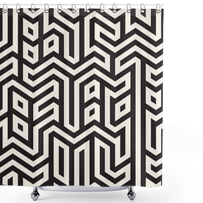 Personality  Vector Seamless Black And White Rectangular Lines Irregular Geometric Pattern Shower Curtains