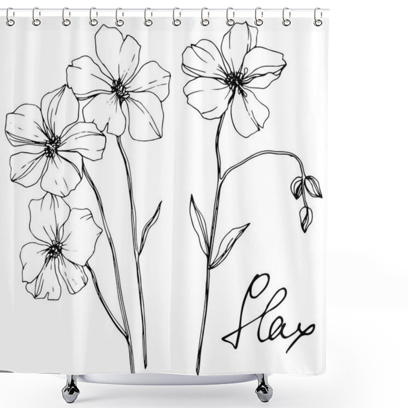 Personality  Vector Flax Floral Botanical Flower. Wild Spring Leaf Wildflower Isolated. Black And White Engraved Ink Art. Isolated Flax Illustration Element On White Background. Shower Curtains