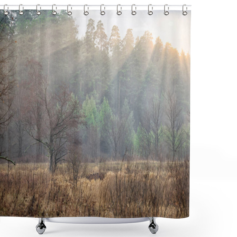 Personality  Portrait Of A Young Man In A Business Suit At The Top Of The Mountain On The Background Of Mountains And Blue Sky On A Sunny Summer Day Shower Curtains