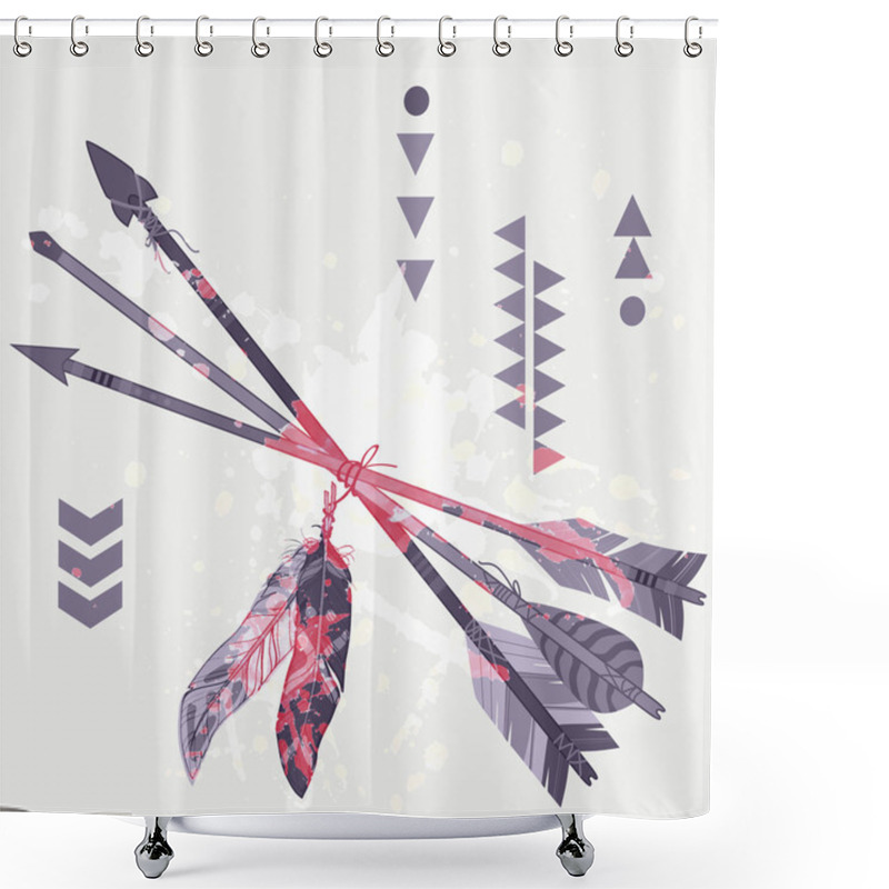 Personality  Vector Grunge Illustration Of Different Ethnic Arrows With Feathers And Splash Shower Curtains