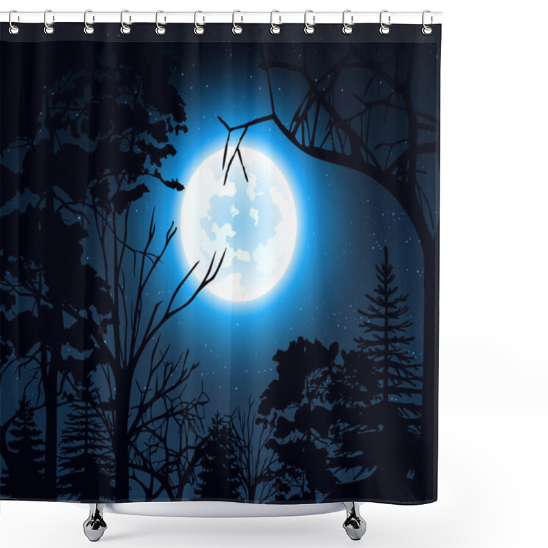 Personality  Night Landscape With Starry Sky And Full Moon On A Background Silhouettes Of Trees Shower Curtains