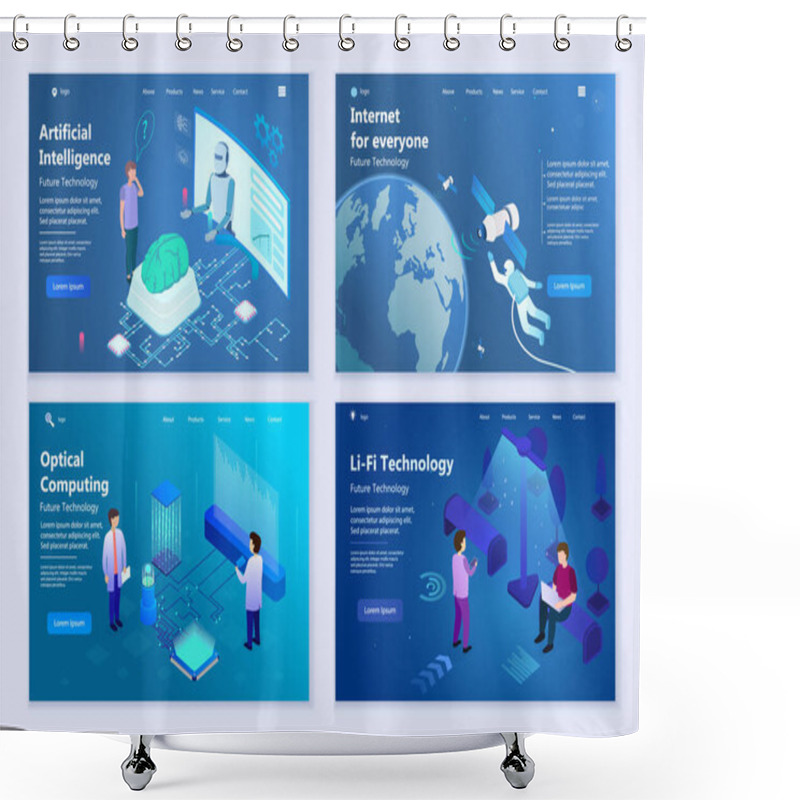 Personality  Set Of Computer Future Technologies, 3d Isometric Vector Illustration, For Graphic And Web Design Shower Curtains