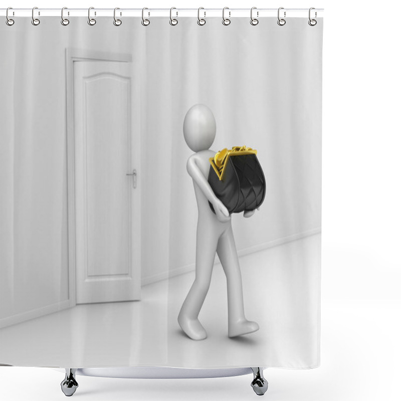 Personality  Taking Money Away (Man Carries Away Purse Full Of Coins) Shower Curtains