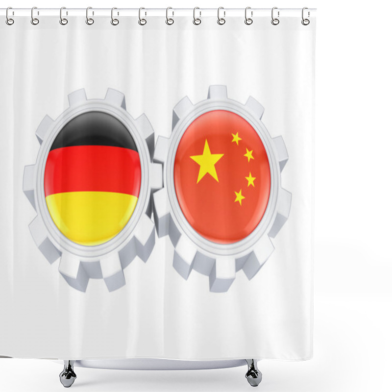 Personality  German And Chinese Flags On A Gears. Shower Curtains