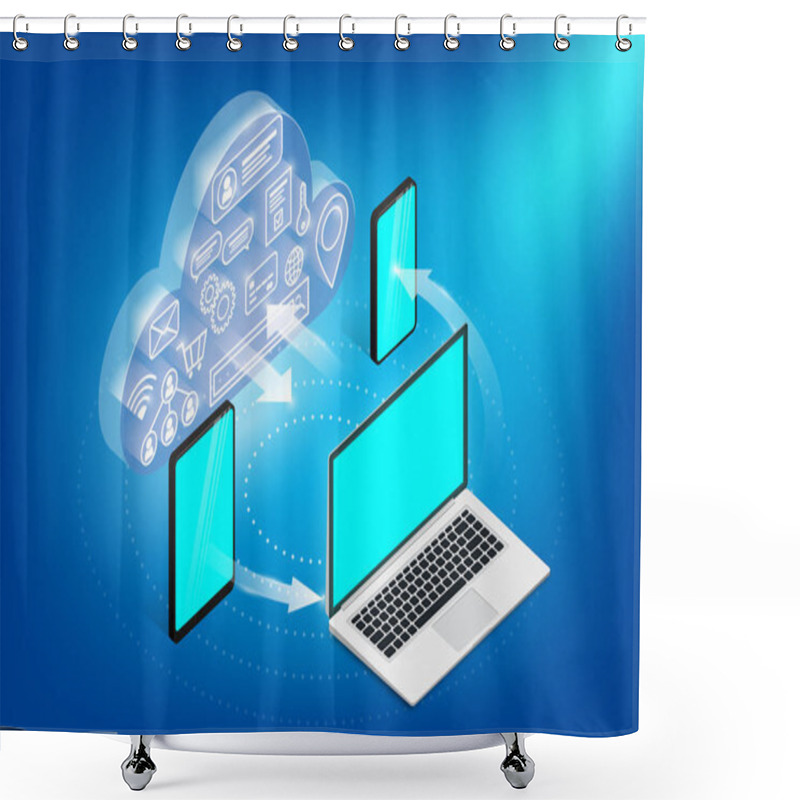 Personality  Isometric Cloud Services Concept Horizontal Shower Curtains