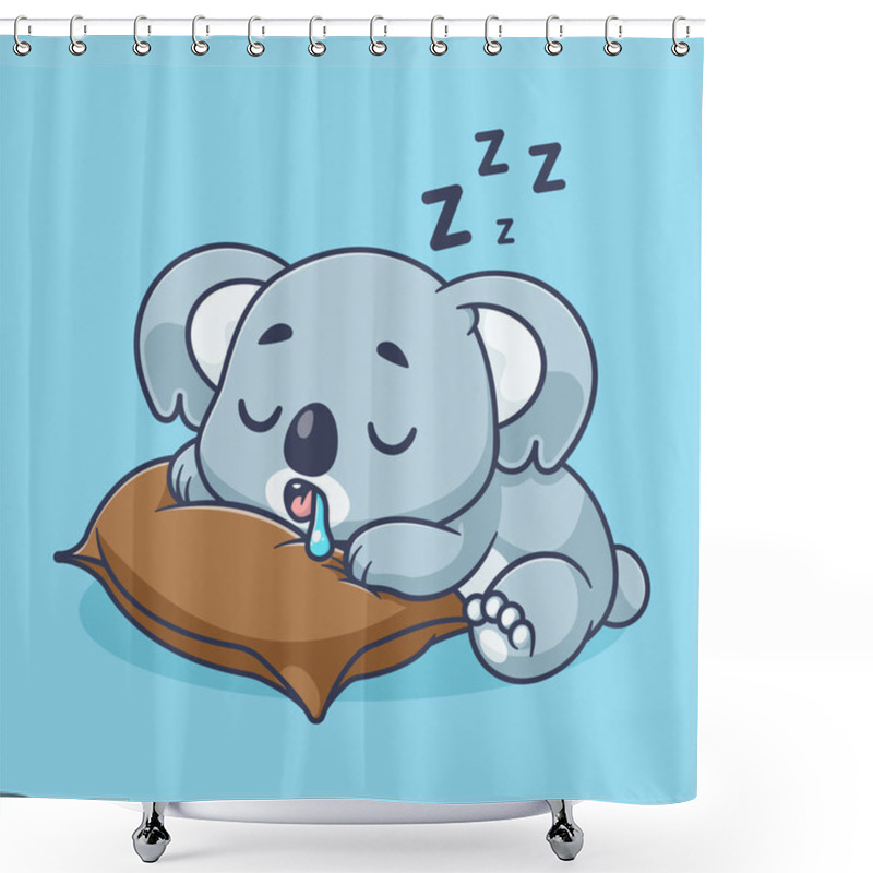 Personality  Cute Koala Sleeping With Pillow Cartoon Vector Icon Illustration. Animal Nature Icon Concept Isolated Vector Flat Cartoon Style Shower Curtains