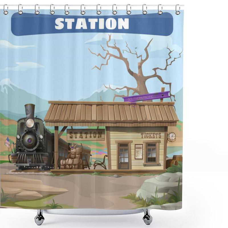 Personality  Station And Train Of The 19th Century In Wild West Shower Curtains