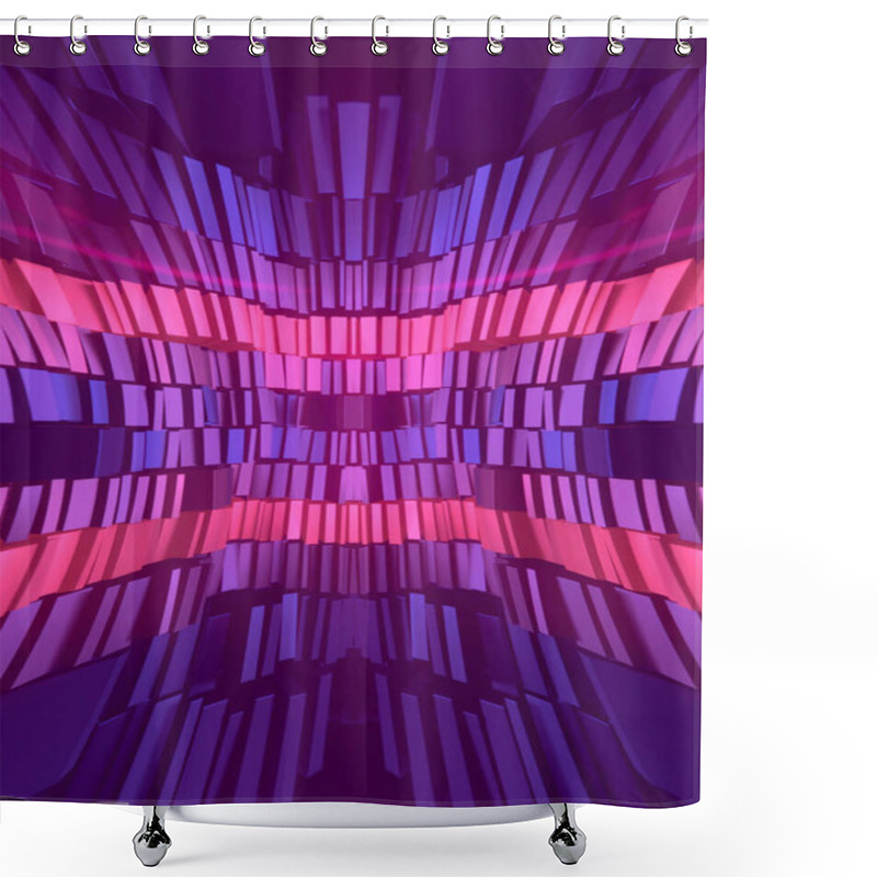 Personality  Digital Illustration Of Stripes Of Pink, Blue And Purple Rectangles Forming An Abstract Wave Surface. 3d Rendering Shower Curtains