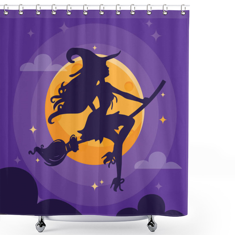 Personality  Sexy Witch Silhouette Dark Halloween Night Shower Curtains