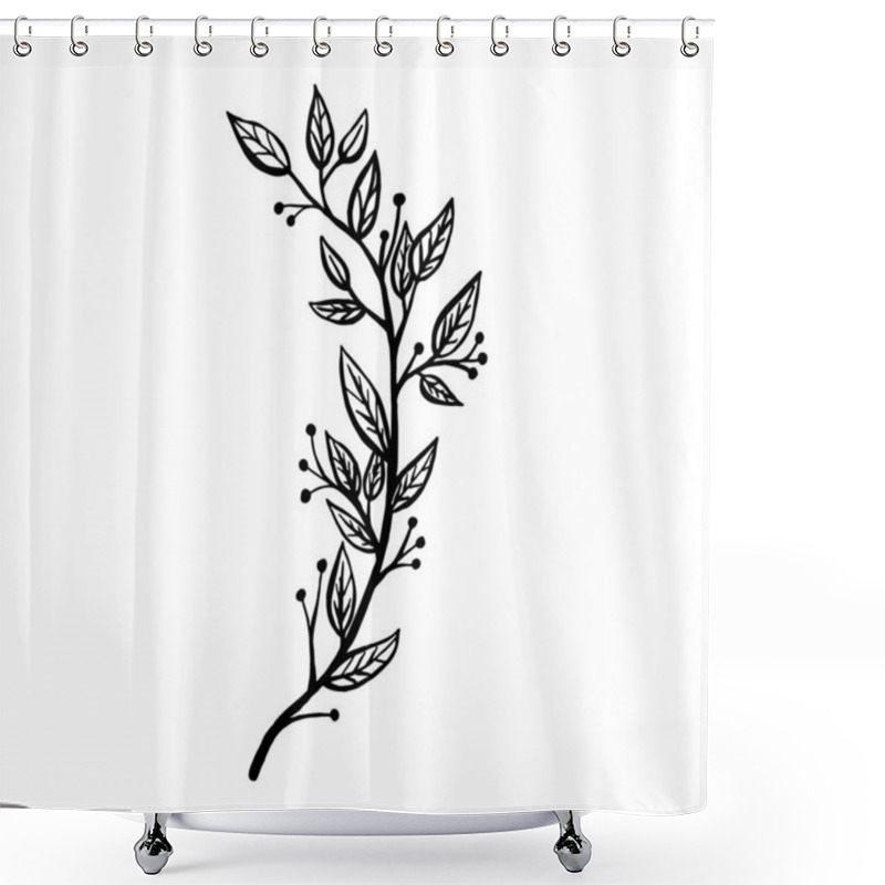 Personality  Hand Drawn Plants And Tree Branches With Leaves. Vector Floral Silhouettes. Graphic Design Elements. Black And White Botanical Illustration. Shower Curtains