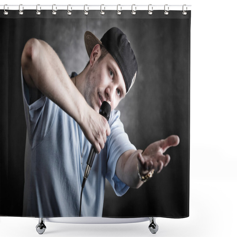 Personality  Rap Singer Man With Microphone Cool Hand Gesture Shower Curtains