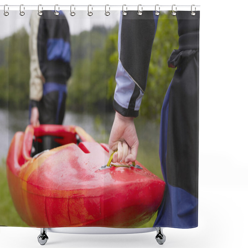 Personality  Men Carrying Kayak To River Shower Curtains