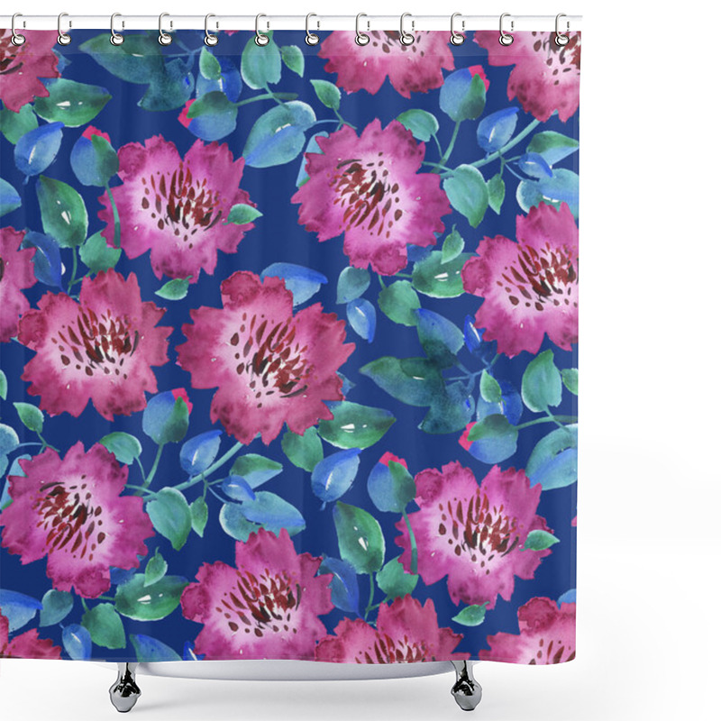 Personality  Pink Vivid Abstract Flowers Seamless Pattern. Hand Drawn Illustr Shower Curtains