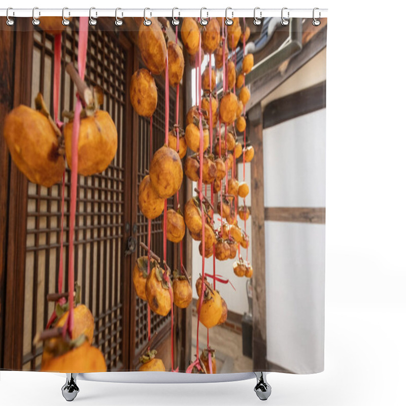 Personality  Dry Persimmon Hanging On The House Hanok Traditional Village In South Korea Shower Curtains