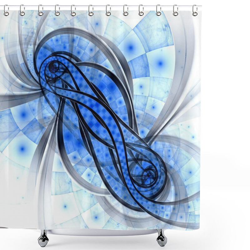 Personality  Blue Light Fractal Lines, Digital Artwork Shower Curtains