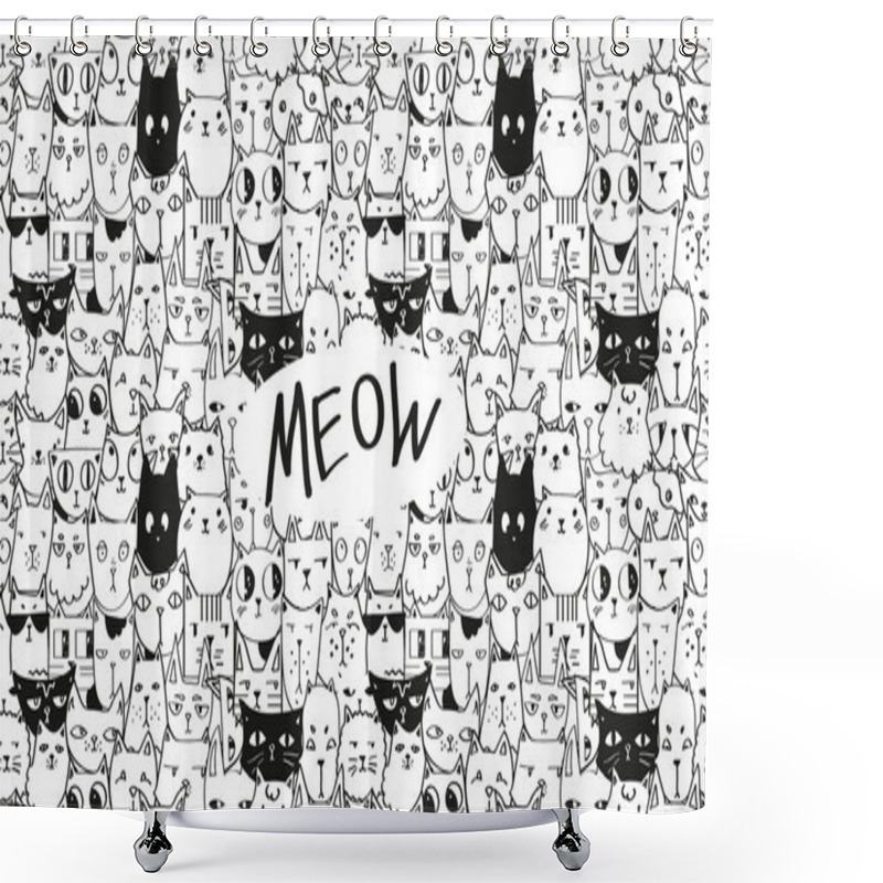 Personality  Doodle  Cats Seamless Pattern Shower Curtains