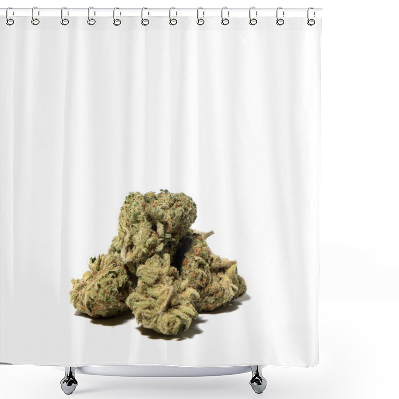 Personality  Close-up View Of Cannabis Flower Buds In Pile Isolated On White Background  Shower Curtains