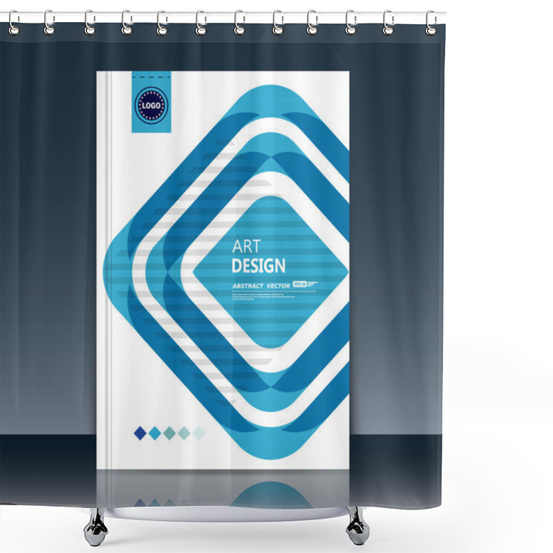 Personality  Abstract Composition, Quadrangle Font Texture, Blue Square Part Construction, White A4 Brochure Title Sheet, Creative Figure Icon, Logo Sign, Text Frame Surface, Firm Banner Form, Flier Fiber, EPS10 Shower Curtains