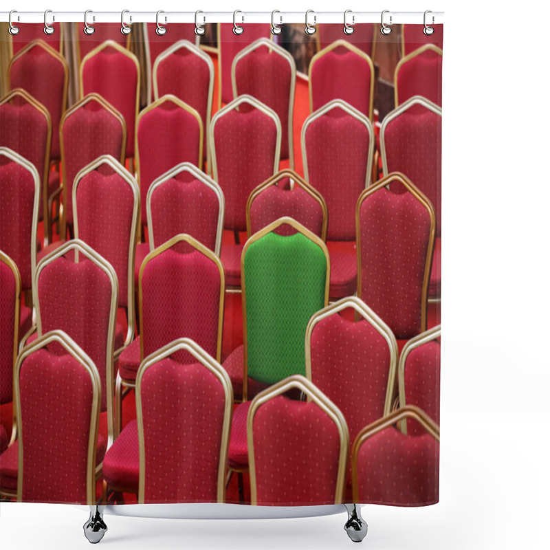 Personality  Diversity Or Unique Concept - Green Chair In A Group Of Red Ones Shower Curtains