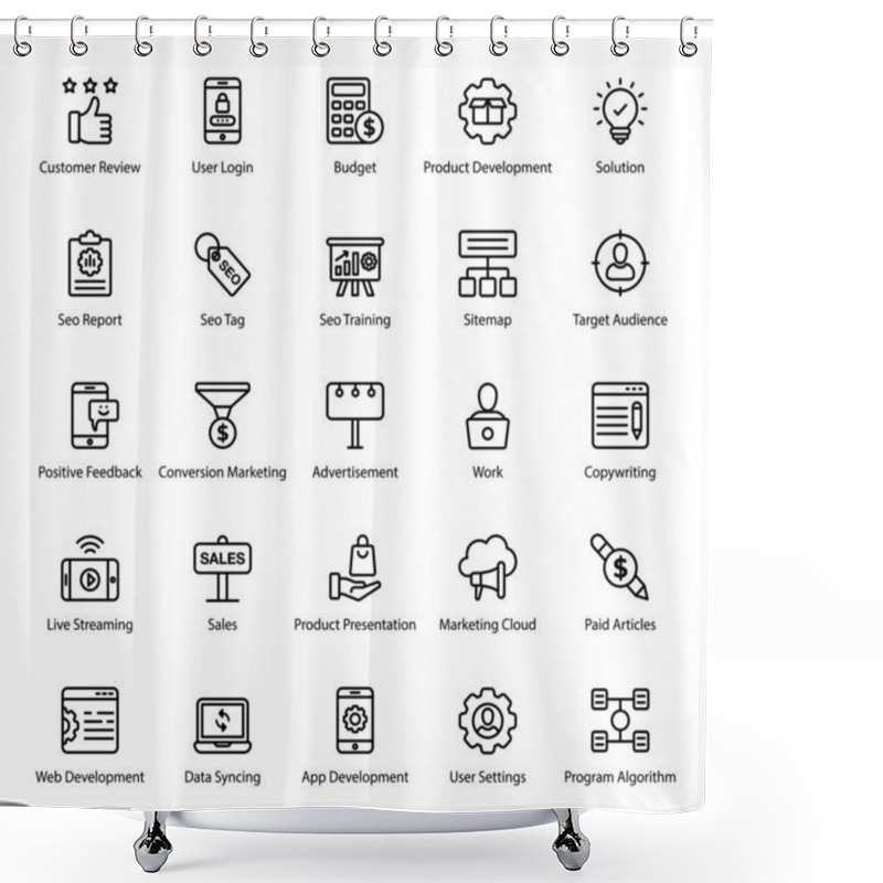 Personality  Web Design Line Icons Pack Having Attractive Vectors For Your Ease. Editable Vectors Can Be Used In Relevant Departments. Enjoy Downloading! Shower Curtains