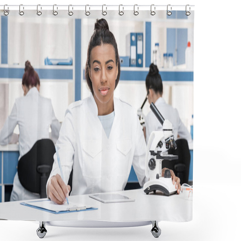 Personality  Scientist Working In Chemical Lab    Shower Curtains