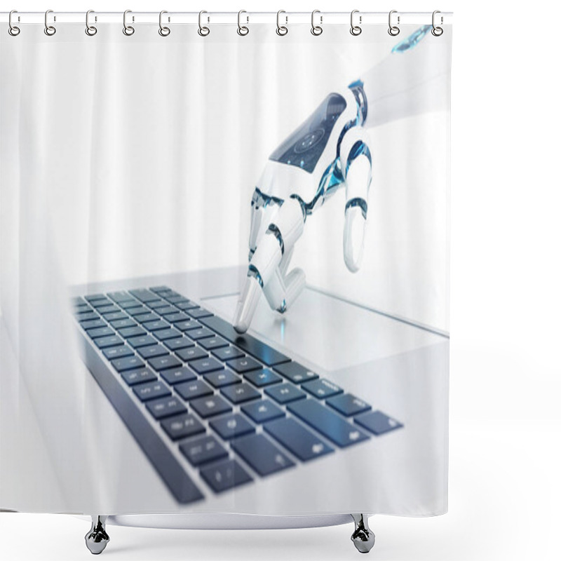 Personality  White Robot Cyborg Hand Pressing A Keyboard On A Laptop 3D Rende Shower Curtains