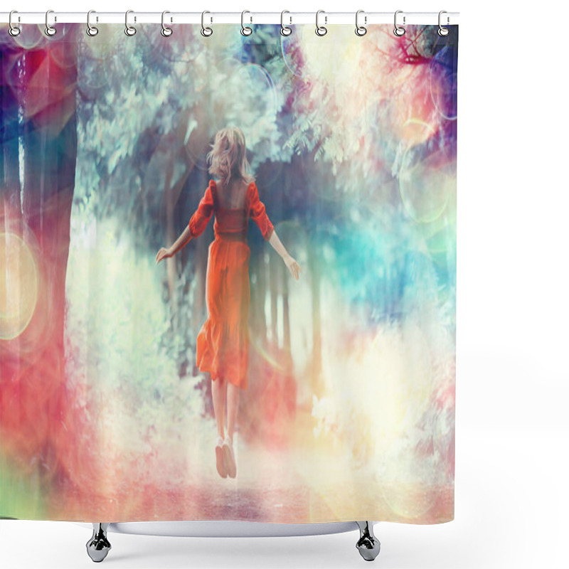 Personality  Freedom Girl Spring Forest, Nature Beautiful Female In The Park Shower Curtains