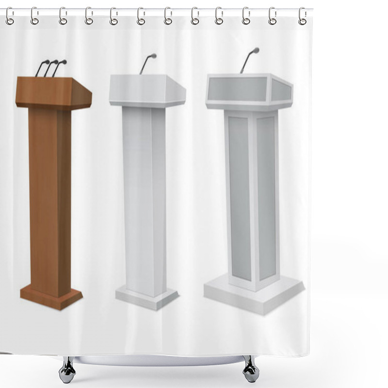 Personality  Vector Podium Tribune Rostrum Stand With Microphones Shower Curtains