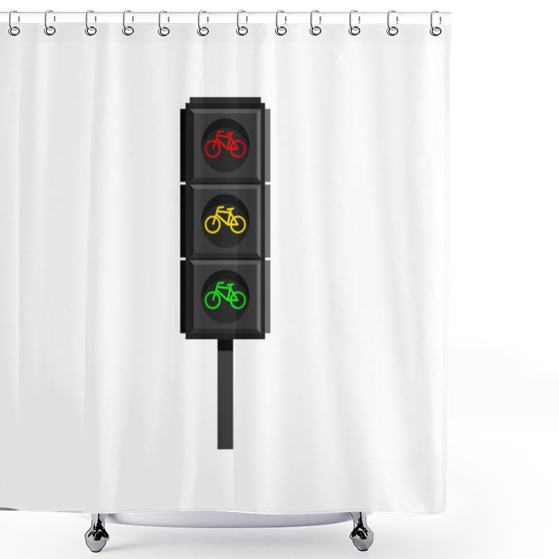 Personality  Vertical Traffic Light With Motorcycles Figures Isolated On White Background Shower Curtains