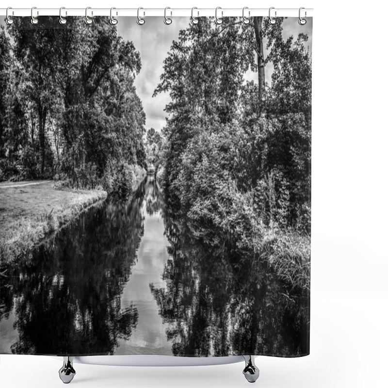 Personality  Beautiful City Park Elements. Black-white Photo. Shower Curtains