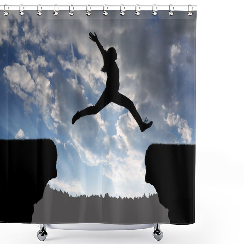 Personality  Silhouette The Girl Jumping Over The Gap Shower Curtains