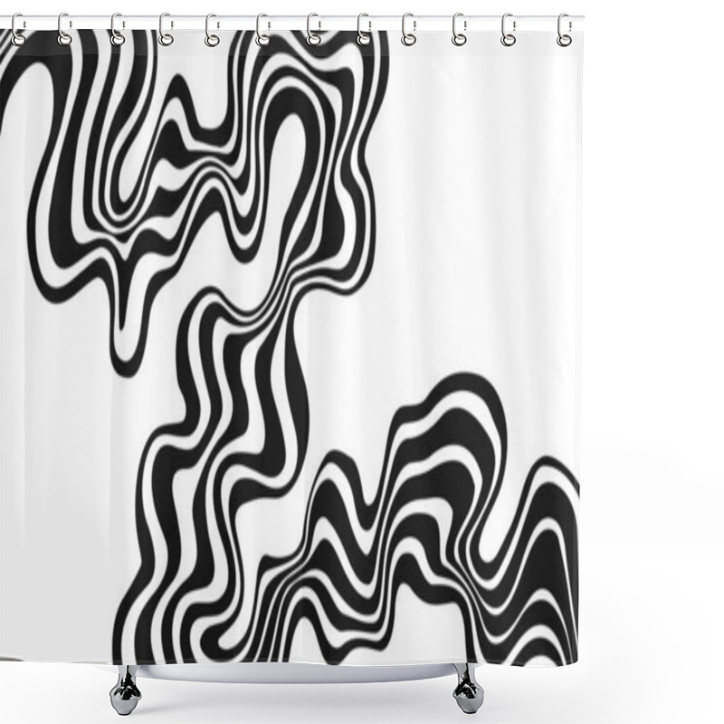 Personality  Retro Background With Wavy Black Lines, Monochrome, Psychedelic Art, Minimalism, Aesthetic, Groovy Poster, Stripes, Vintage, Vector Illustration Shower Curtains