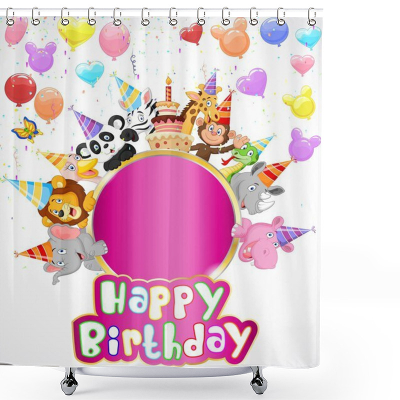 Personality  Birthday Background With Happy Animals Cartoon Shower Curtains