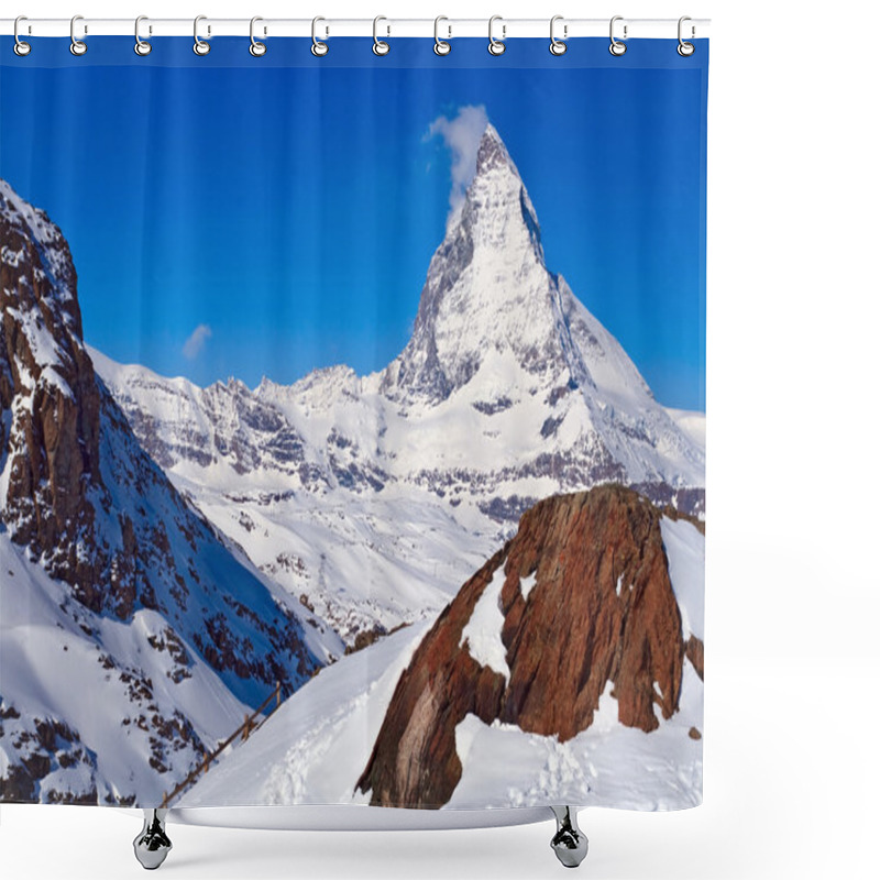 Personality  Landscape Of Matterhorn Peak With Red Rock Located At Gornergrat Shower Curtains