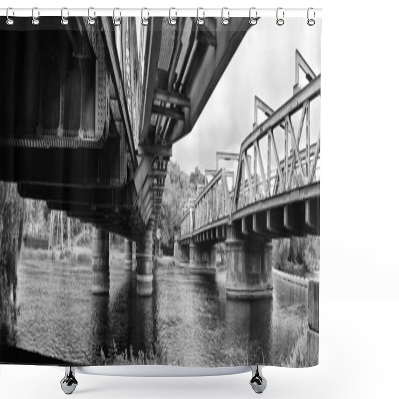 Personality  Black And White Railway Bridge Shower Curtains