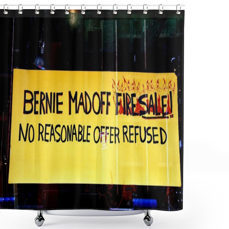 Personality  NYC: Bernie Madoff Fire Sale Sign Shower Curtains