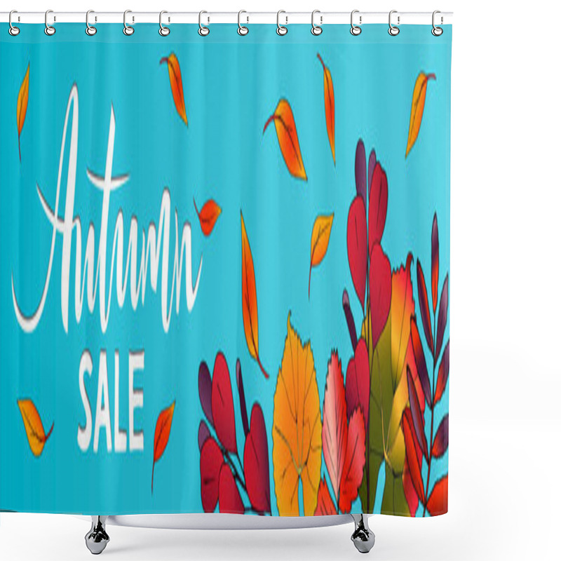 Personality  Vector Horizontal Banner Autumn Sale Lettering With Leaves Shower Curtains