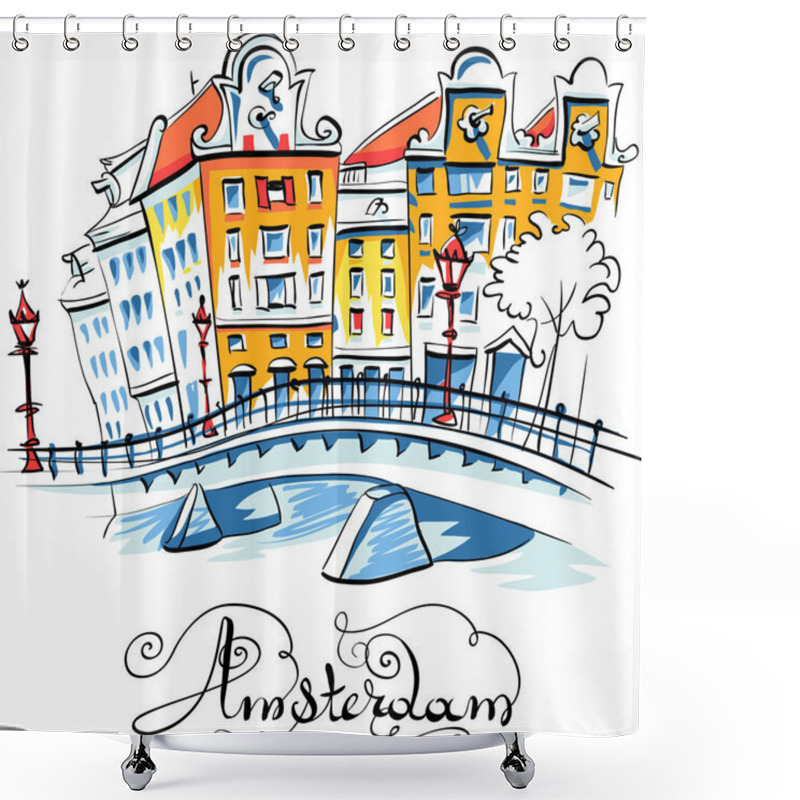 Personality  Vector City View Of Amsterdam Canal Shower Curtains