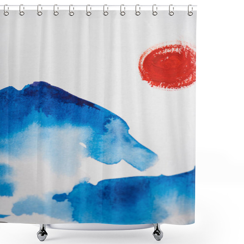 Personality  Japanese Painting With Clouds And Sun On White Background Shower Curtains