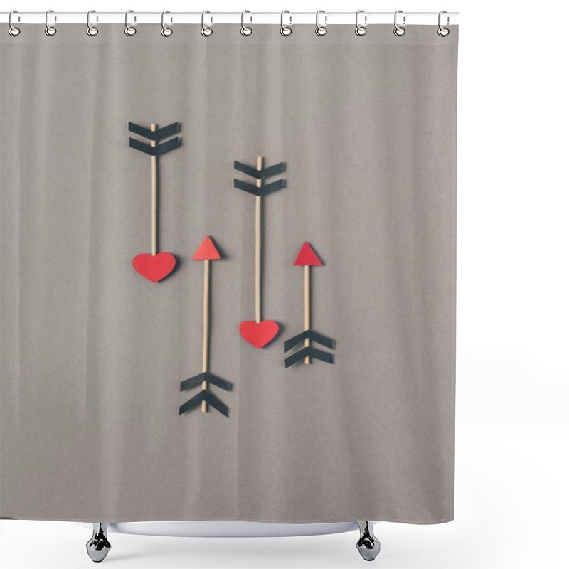 Personality  Top View Of Four Arrows On Gray Surface, Valentines Day Concept Shower Curtains