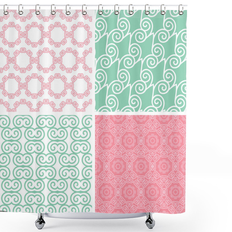 Personality  Four Pastel Abstract Swirl Motives Seamless Patterns Set Shower Curtains