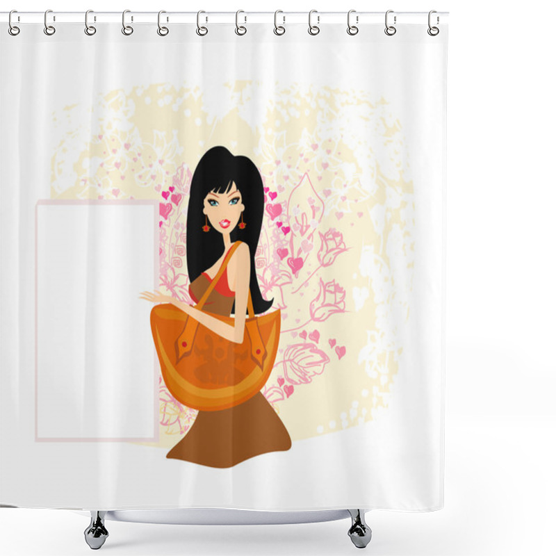 Personality  Fashion Girl Shopping Illustration Shower Curtains