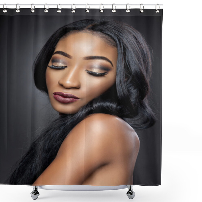 Personality  Black Beauty With Elegant Curly Hair Shower Curtains