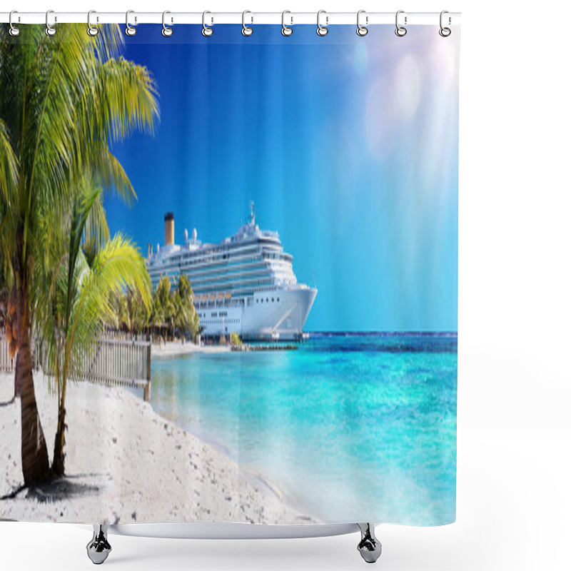 Personality  Cruise To Caribbean With Palm Tree On Coral Beach Shower Curtains