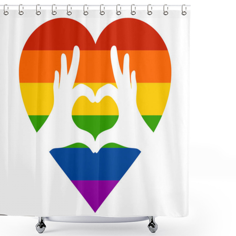 Personality  Lgbt Pride Heart With Rainbow Flag And Hands Vector Illustration Shower Curtains