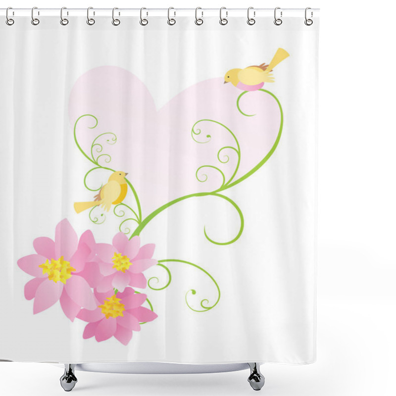 Personality  Birds With Pink Flowers Shower Curtains